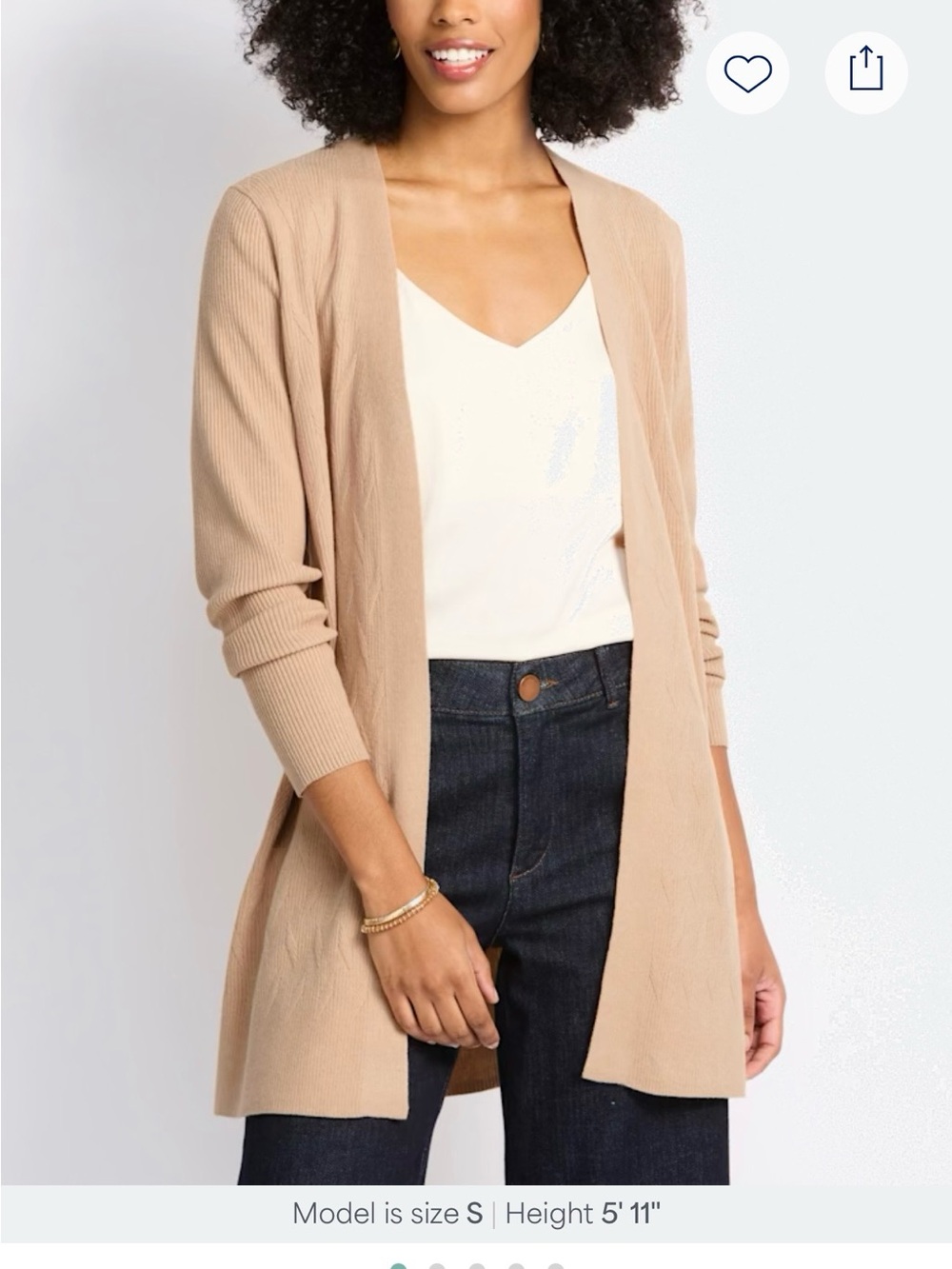 Light Beige Open-Front Longline Cardigan